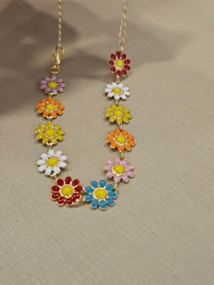 Pulseira biju flores coloridas