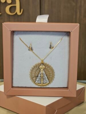 Conjunto Nossa Senhora Folheado a ouro 18k